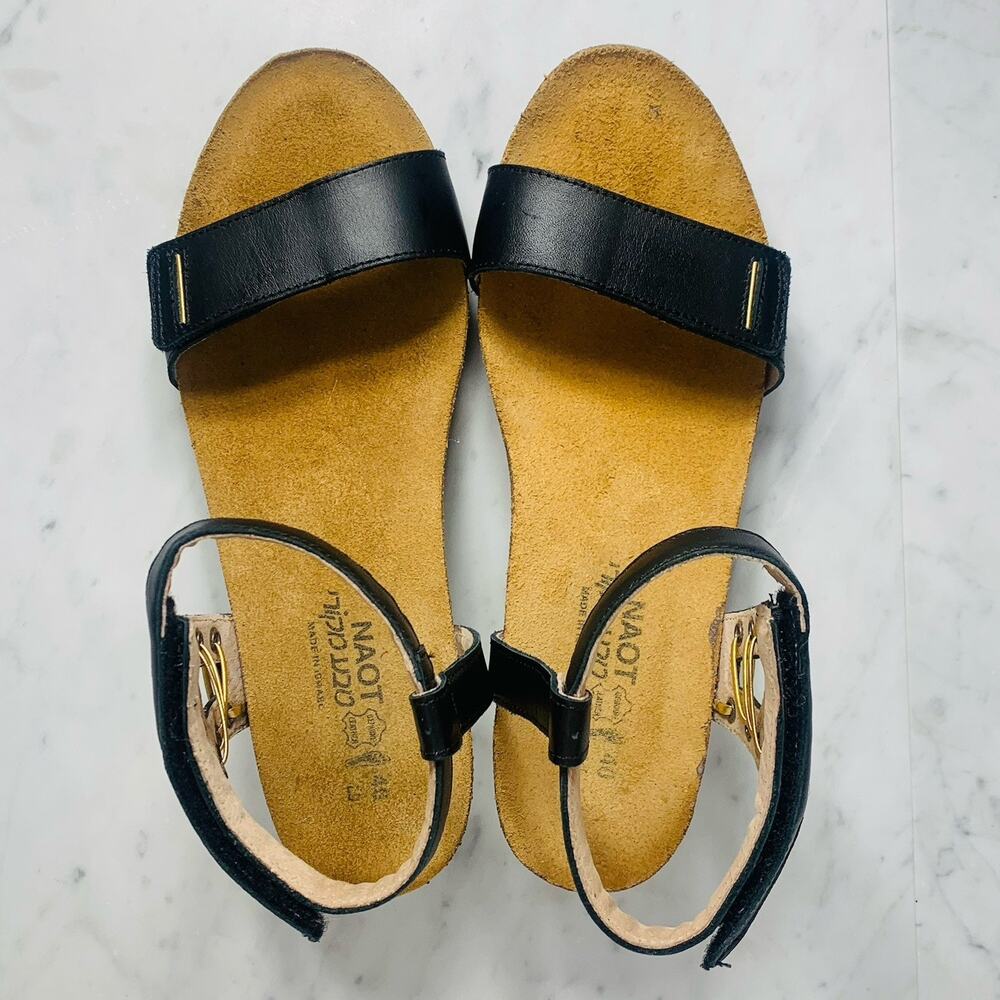 NAOT Wizard 2" Wedge Sandal Women 40 US 9 Black Raven Leather Strappy NWOB - Picture 4 of 10